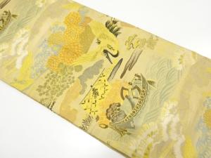 アンティーク　鶴に宝船・菊模様織り出し丸帯（材料）